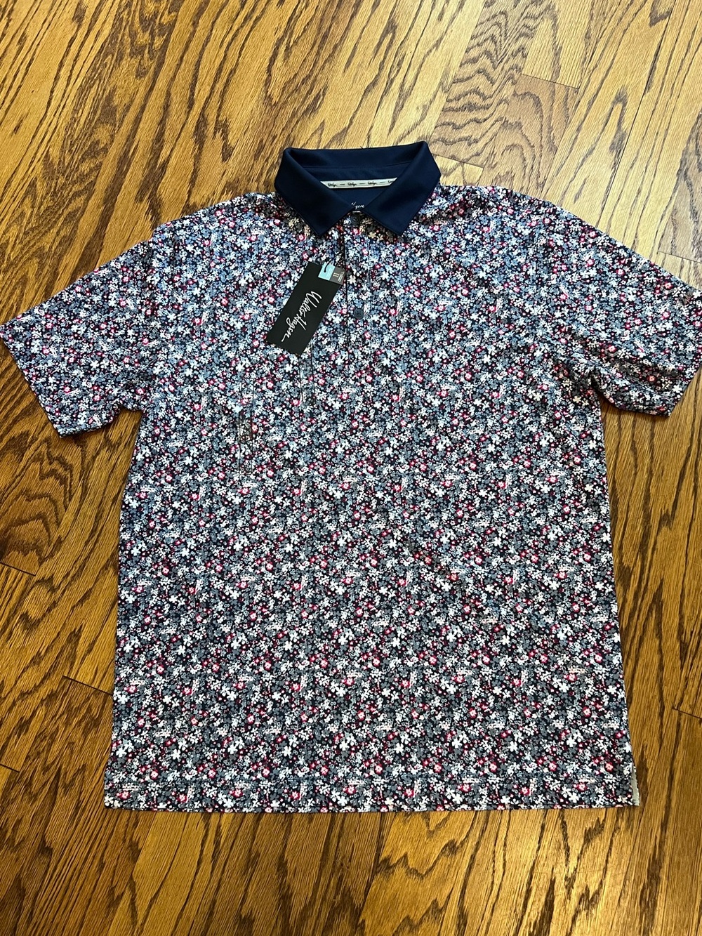 NWT Walter Hagen Men’s Floral Golf Polo Shirt Navy, White, and Burgundy Size M